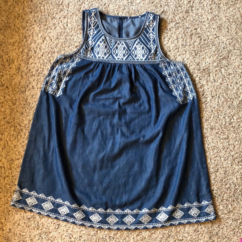 Light denim short dress with embroidery